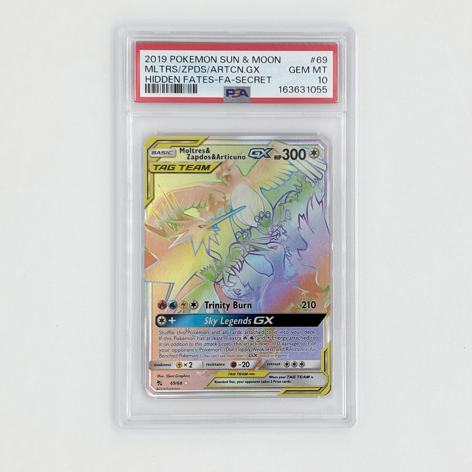 Moltres & Zapdos & Articuno GX · PSA 10 Gem Mint graded slab