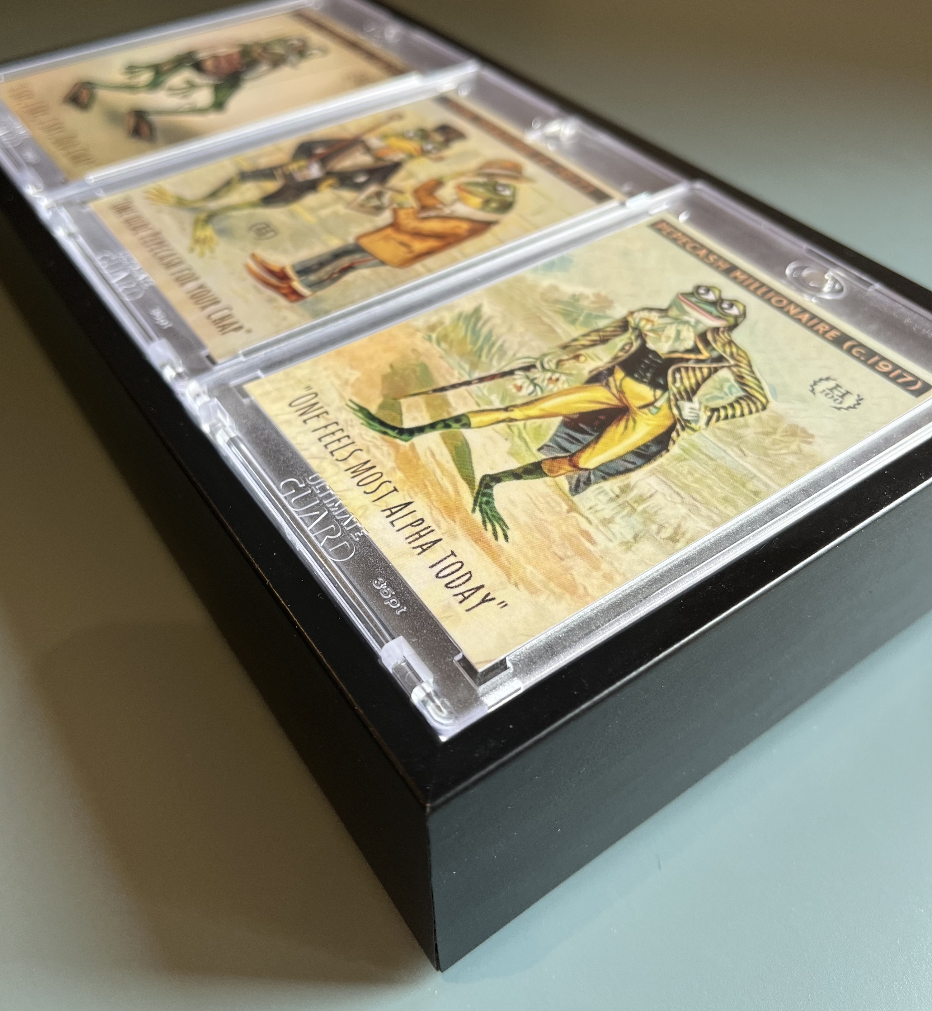 PEPEOLD... Triptych (2017), 3x Rare Pepe Cards + Framed Physical Display